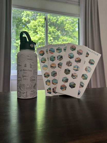 Michigan Gift | 50 Beach Bucket List Tracker Water Bottle | Great Lakes Travel Tumbler | Up North Michigan Souvenir | Lake House Gift