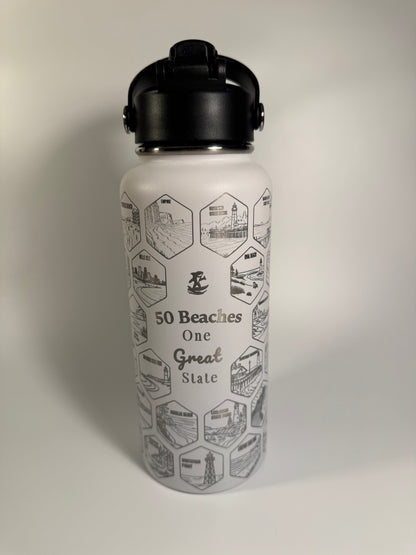 Michigan Gift | 50 Beach Bucket List Tracker Water Bottle | Great Lakes Travel Tumbler | Up North Michigan Souvenir | Lake House Gift