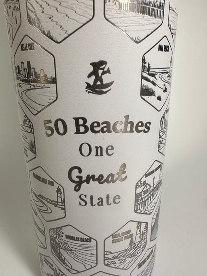 Michigan Gift | 50 Beach Bucket List Tracker Water Bottle | Great Lakes Travel Tumbler | Up North Michigan Souvenir | Lake House Gift