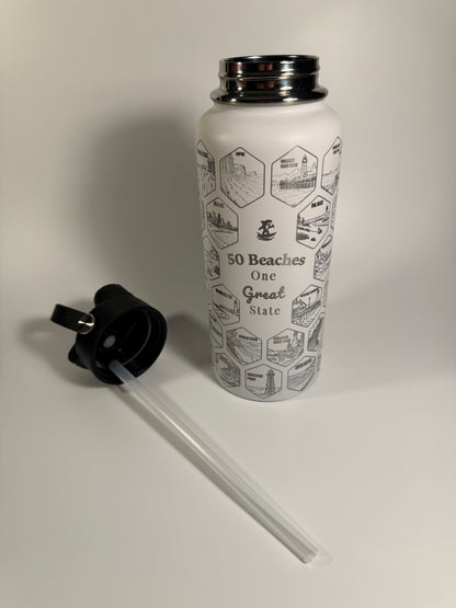 Michigan Gift | 50 Beach Bucket List Tracker Water Bottle | Great Lakes Travel Tumbler | Up North Michigan Souvenir | Lake House Gift