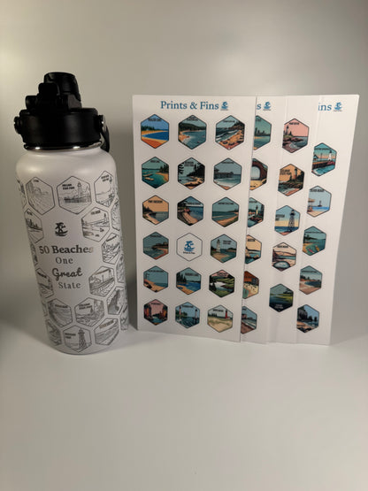 Michigan Gift | 50 Beach Bucket List Tracker Water Bottle | Great Lakes Travel Tumbler | Up North Michigan Souvenir | Lake House Gift