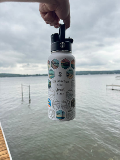 Michigan Gift | 50 Beach Bucket List Tracker Water Bottle | Great Lakes Travel Tumbler | Up North Michigan Souvenir | Lake House Gift
