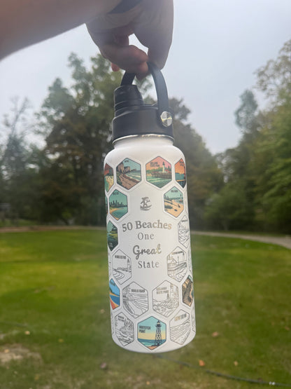 Michigan Gift | 50 Beach Bucket List Tracker Water Bottle | Great Lakes Travel Tumbler | Up North Michigan Souvenir | Lake House Gift