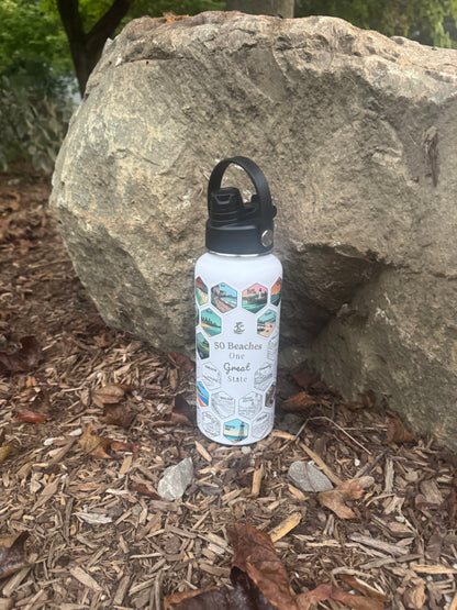 Michigan Gift | 50 Beach Bucket List Tracker Water Bottle | Great Lakes Travel Tumbler | Up North Michigan Souvenir | Lake House Gift