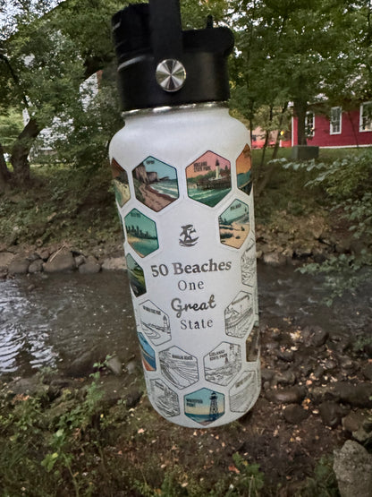 Michigan Gift | 50 Beach Bucket List Tracker Water Bottle | Great Lakes Travel Tumbler | Up North Michigan Souvenir | Lake House Gift