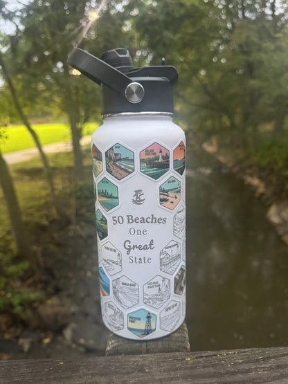 Michigan Gift | 50 Beach Bucket List Tracker Water Bottle | Great Lakes Travel Tumbler | Up North Michigan Souvenir | Lake House Gift