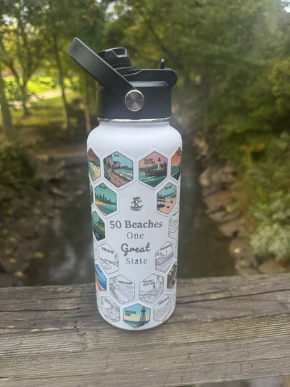 Michigan Gift | 50 Beach Bucket List Tracker Water Bottle | Great Lakes Travel Tumbler | Up North Michigan Souvenir | Lake House Gift