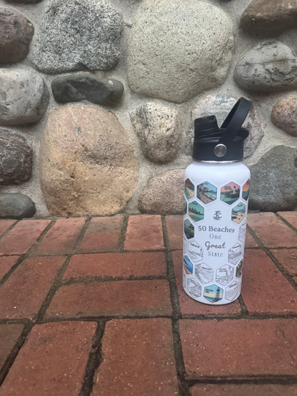 Michigan Gift | 50 Beach Bucket List Tracker Water Bottle | Great Lakes Travel Tumbler | Up North Michigan Souvenir | Lake House Gift