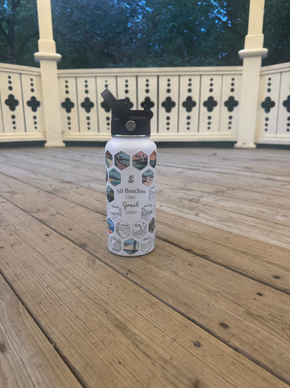 Michigan Gift | 50 Beach Bucket List Tracker Water Bottle | Great Lakes Travel Tumbler | Up North Michigan Souvenir | Lake House Gift