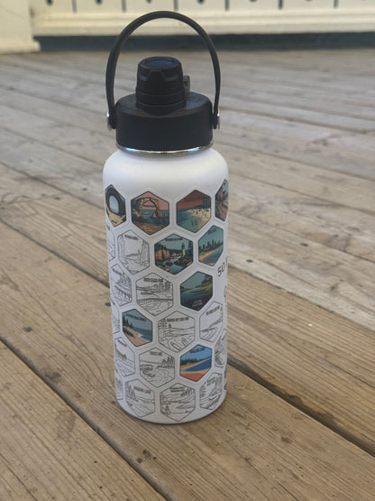 Michigan Gift | 50 Beach Bucket List Tracker Water Bottle | Great Lakes Travel Tumbler | Up North Michigan Souvenir | Lake House Gift