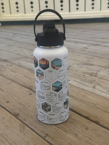 Michigan Gift | 50 Beach Bucket List Tracker Water Bottle | Great Lakes Travel Tumbler | Up North Michigan Souvenir | Lake House Gift