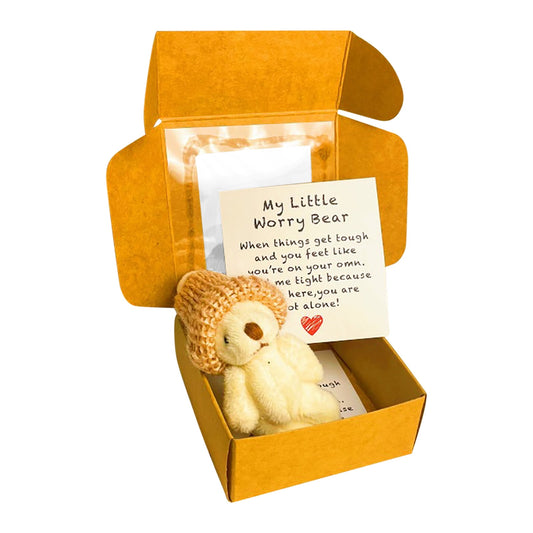 Little Plush Bear in Box, with Mini Plush Bear with Inspirational Card, My Little Bear,Inspirational Bear Gift for Christmas and Valentine'S Day & Mother'S Day Desk Accessories
