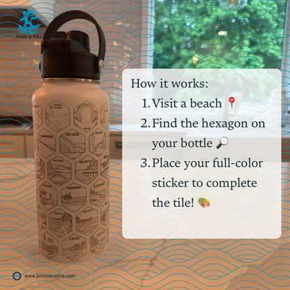 Michigan Gift | 50 Beach Bucket List Tracker Water Bottle | Great Lakes Travel Tumbler | Up North Michigan Souvenir | Lake House Gift