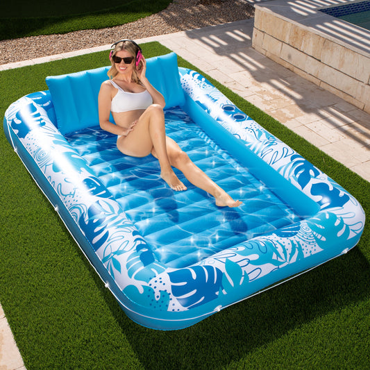 Inflatable Tanning Pool Lounger Float, 85" X 57" Extra Large Suntan Sun Tan Tub for Adults & Kids, Tanning Chair, Bed Blow Up, Raft Lounge Floatie, Xl-Blue