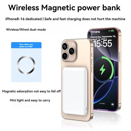 2-In-1 Ultra Strong 20W Fast Charging Wireless Magnetic Power Bank, for Apple 5000Mah/10000Mah Large Capacity Suitable for Iphone 16/15/14/13/12/11 Series, Very Suitable for Giving Gifts to People