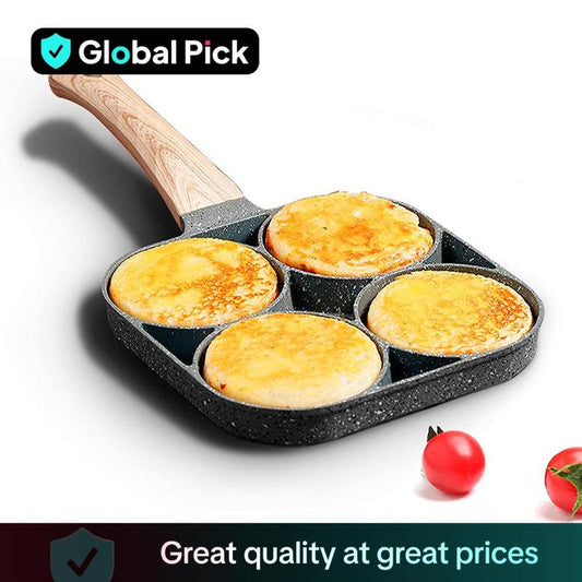 4-Hole Non-Stick Frying Pan, 1 Count Household Modern Cookware Egg Frying Pan with Wooden Handle, Easy to Clean Small Frying Cooking Skillet for Home Kitchen, Kitchen Gadgets, Kitchenware, Cookware Non Stick Set, Nonstick Kitchen Cookware