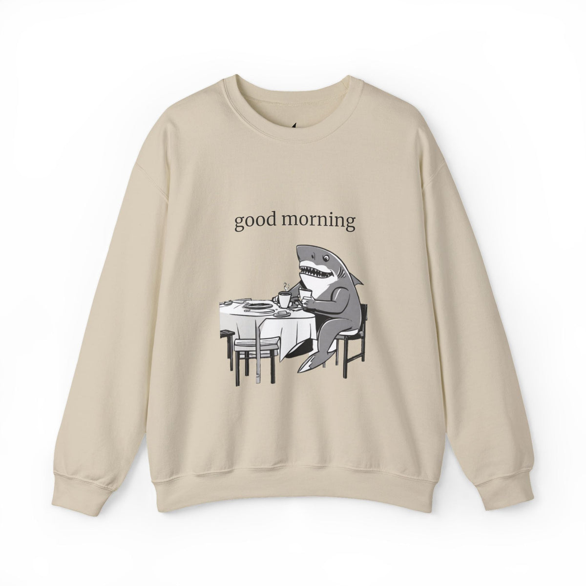 Good Morning Funny Shark Design Crewneck Sweatshirt - Prints and Fins