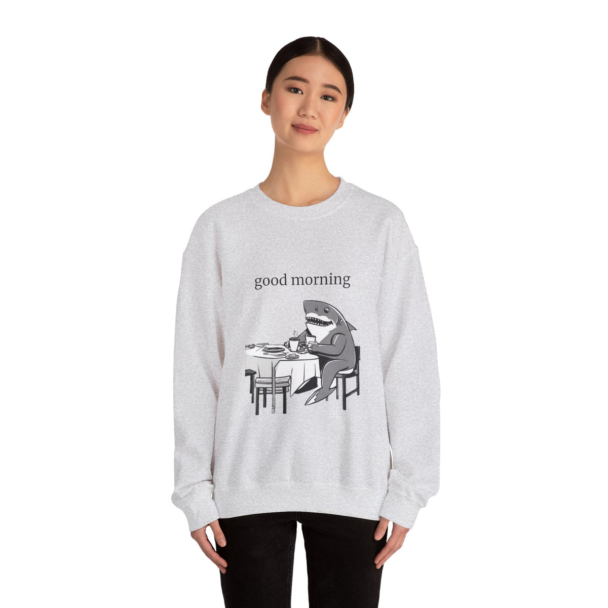 Good Morning Funny Shark Design Crewneck Sweatshirt - Prints and Fins