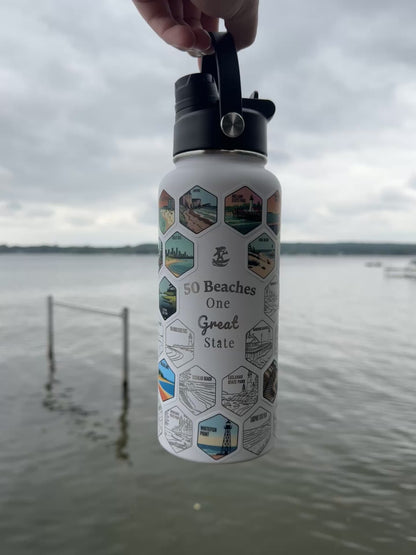 Michigan Gift | 50 Beach Bucket List Tracker Water Bottle | Great Lakes Travel Tumbler | Up North Michigan Souvenir | Lake House Gift