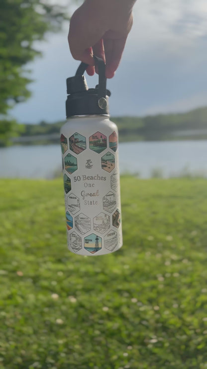 Michigan Gift | 50 Beach Bucket List Tracker Water Bottle | Great Lakes Travel Tumbler | Up North Michigan Souvenir | Lake House Gift