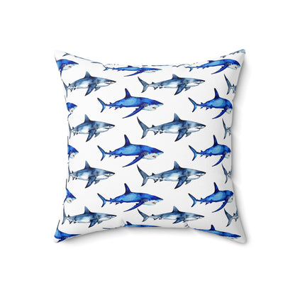 Shark Pattern Spun Polyester Square Pillow - Prints and Fins