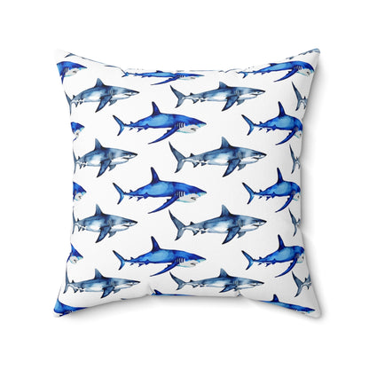 Shark Pattern Spun Polyester Square Pillow - Prints and Fins