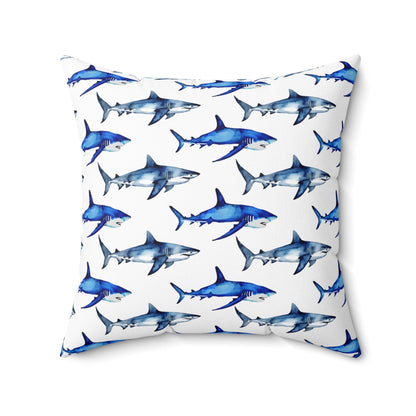 Shark Pattern Spun Polyester Square Pillow - Prints and Fins
