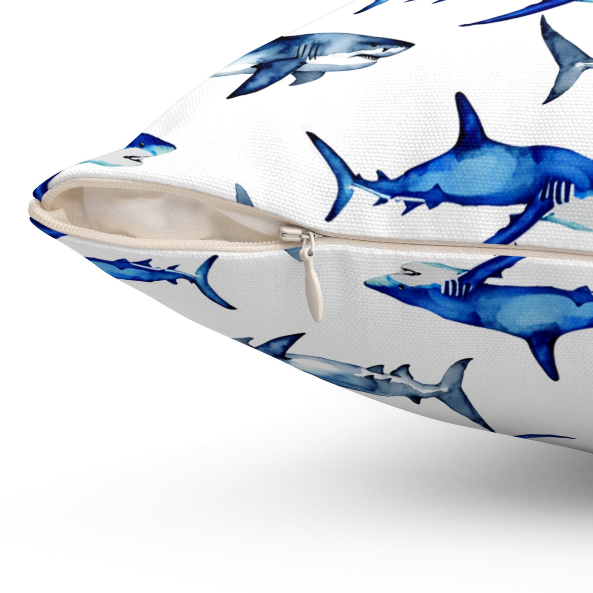 Shark Pattern Spun Polyester Square Pillow - Prints and Fins