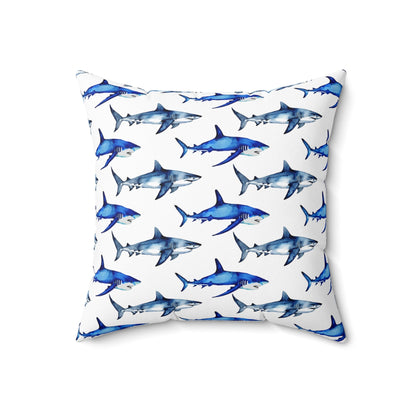Shark Pattern Spun Polyester Square Pillow - Prints and Fins