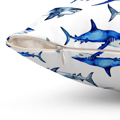 Shark Pattern Spun Polyester Square Pillow - Prints and Fins