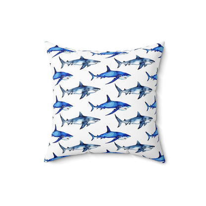 Shark Pattern Spun Polyester Square Pillow - Prints and Fins
