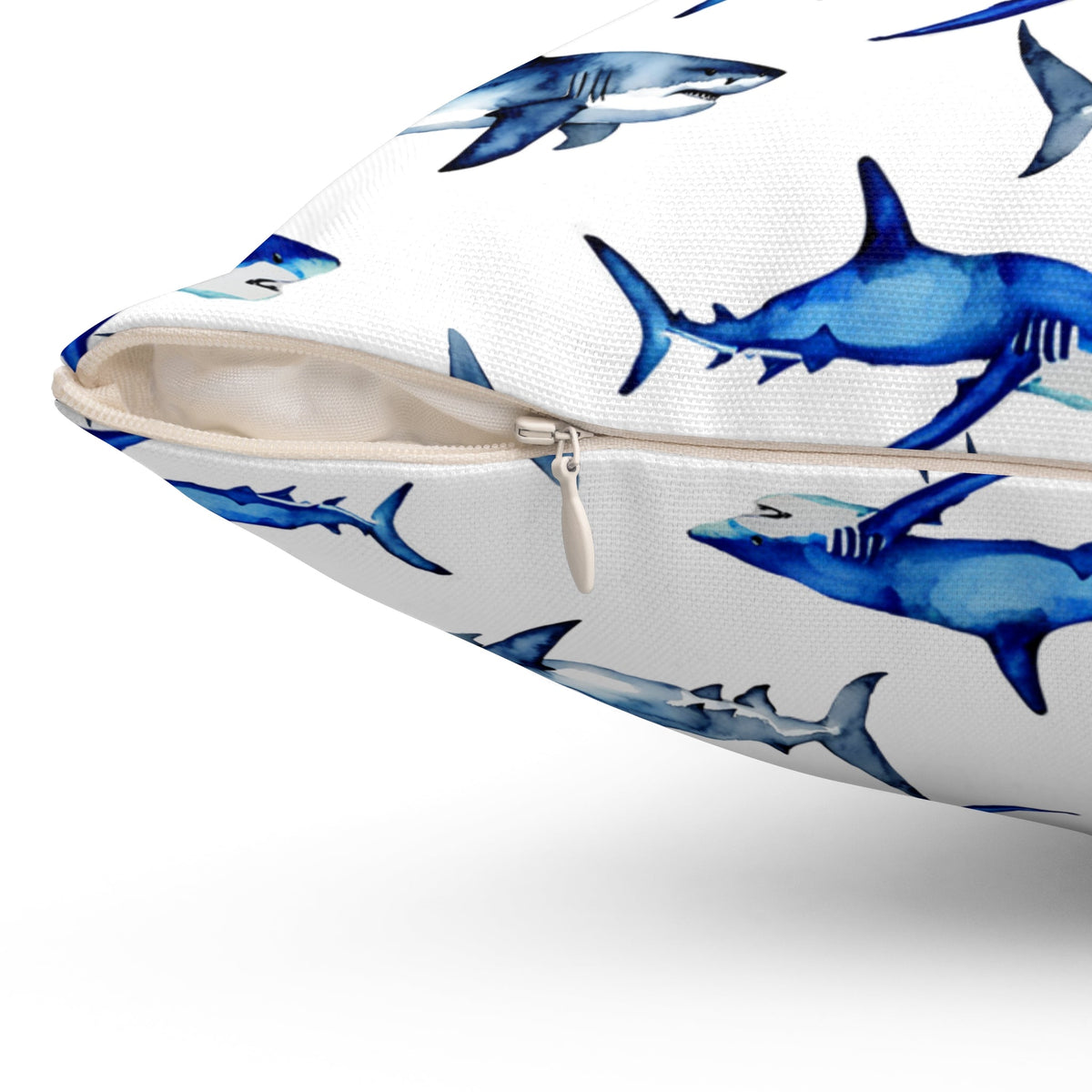 Shark Pattern Spun Polyester Square Pillow - Prints and Fins
