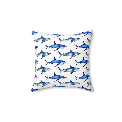 Shark Pattern Spun Polyester Square Pillow - Prints and Fins