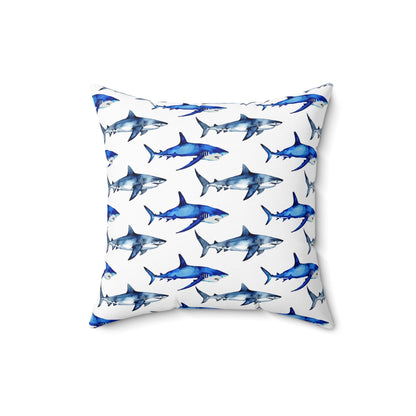 Shark Pattern Spun Polyester Square Pillow - Prints and Fins