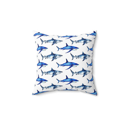 Shark Pattern Spun Polyester Square Pillow - Prints and Fins