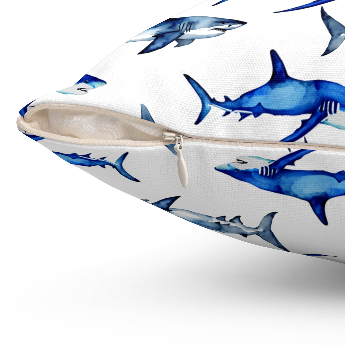 Shark Pattern Spun Polyester Square Pillow - Prints and Fins