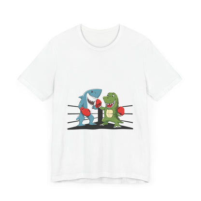 Shark vs Crocodile fight | Unisex Jersey Short Sleeve Tee Color Options - Prints and Fins