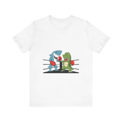 Shark vs Crocodile fight | Unisex Jersey Short Sleeve Tee Color Options - Prints and Fins