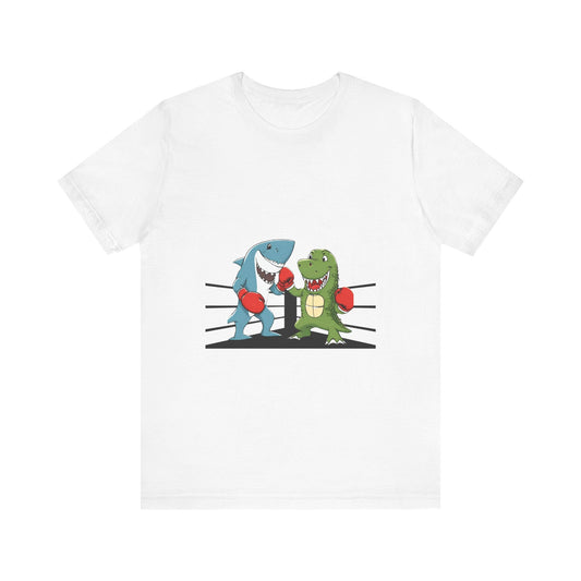 Shark vs Crocodile fight | Unisex Jersey Short Sleeve Tee Color Options - Prints and Fins