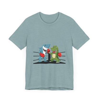 Shark vs Crocodile fight | Unisex Jersey Short Sleeve Tee Color Options - Prints and Fins