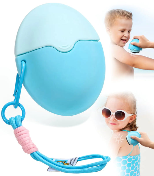 BPA-Free Sunscreen Applicator Brush Set for Kids  Families - Refillable Sun Lotion with Protective Caps Blue